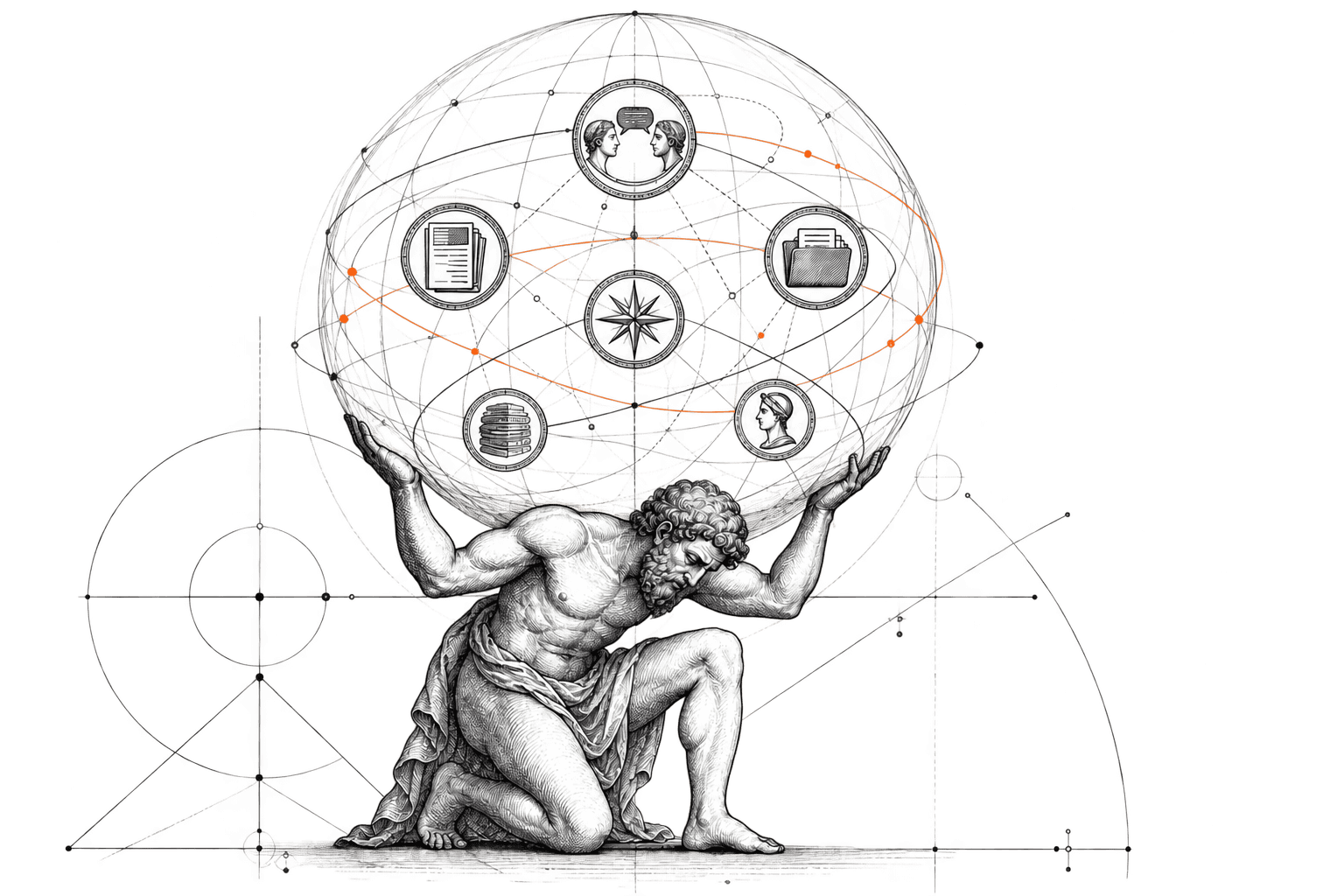 Classical Atlas figure holding a sphere of everyday business data